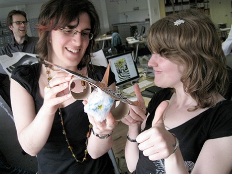 Team Caroline Hunt and Sarah Trentham prepare to drop their egg