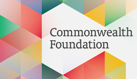 Brightly coloured pattern, surrounding the words - Commonwealth Foundation