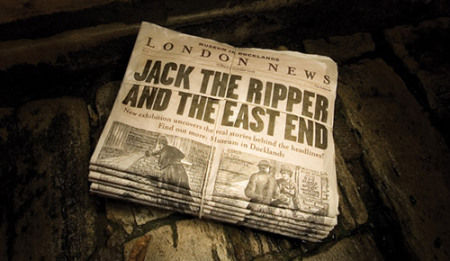 Jack the Ripper and the East End - stack of newspapers on a wet, stone floor