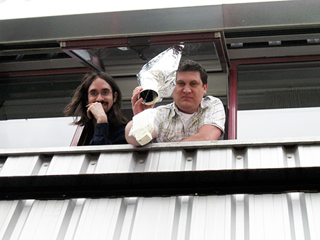 Team Jack Armley and Simon Leadbetter prepare to drop their egg
