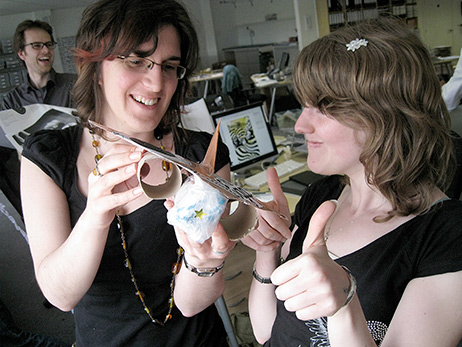 Team Caroline Hunt and Sarah Trentham prepare to drop their egg