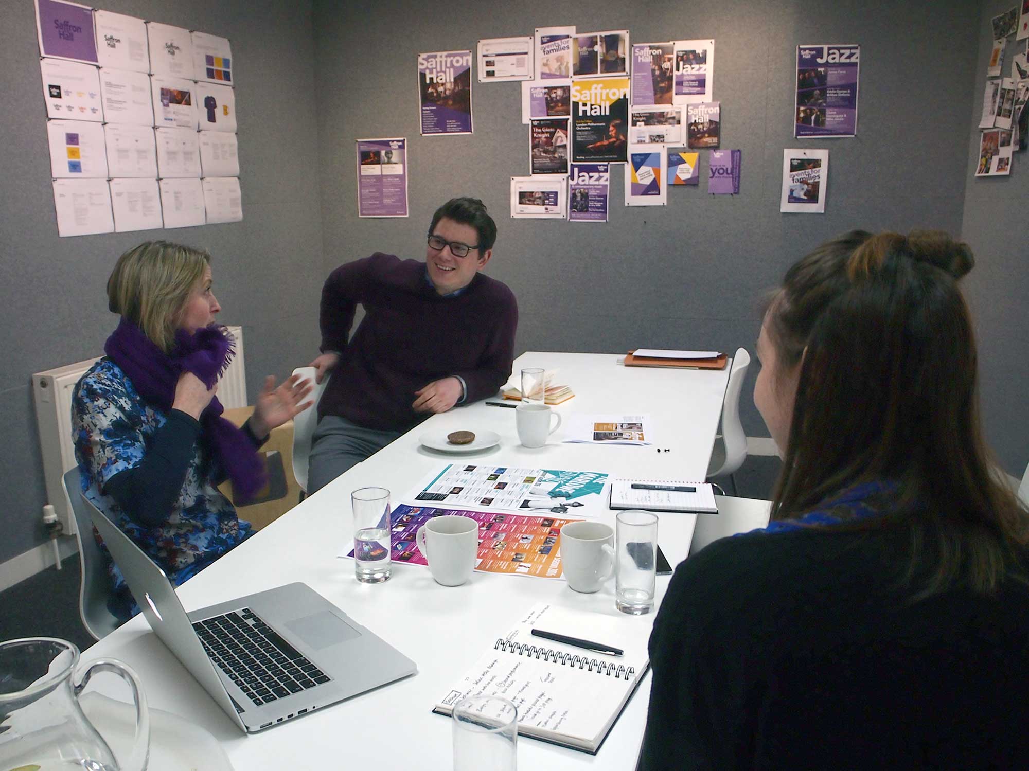 Purple-coded meeting with our client in the Cog studio.