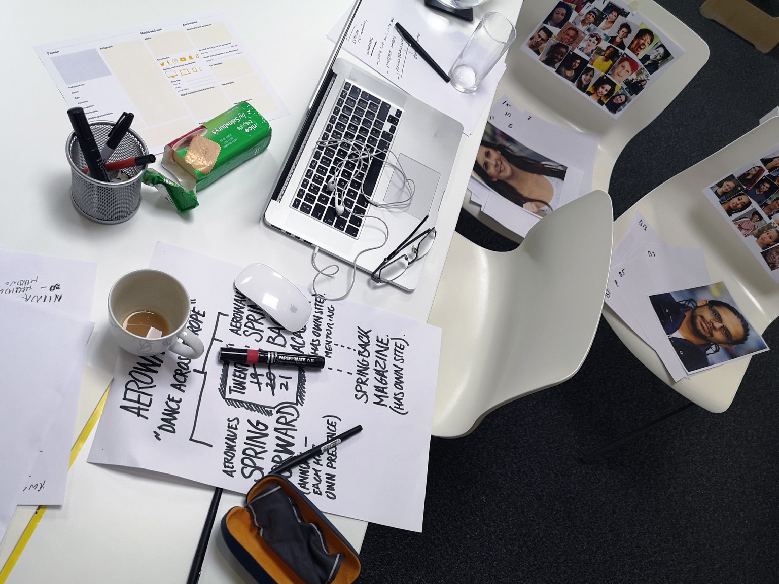 Studio desk after an active session, fuelled by tea and biscuits