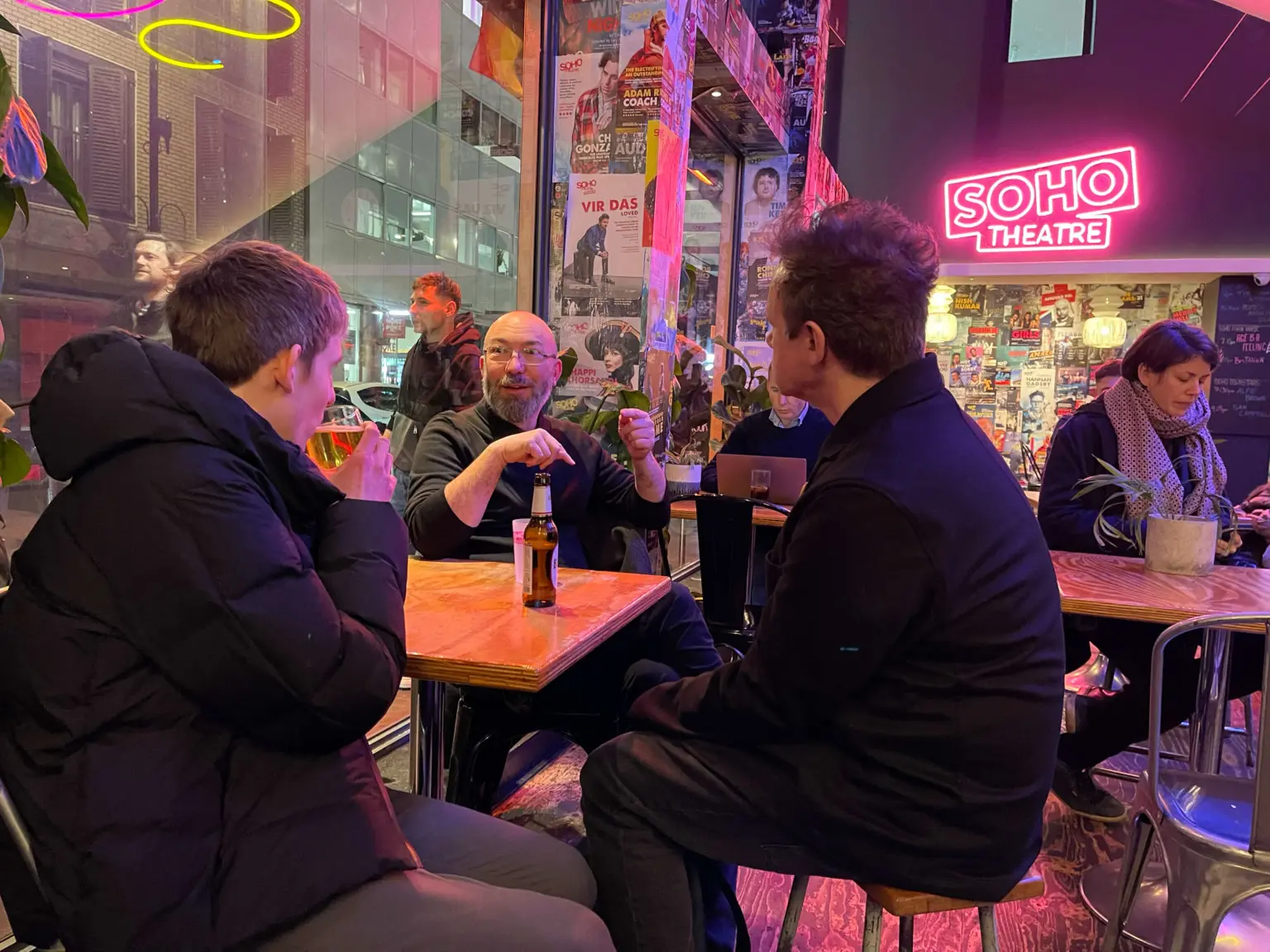 Spencer, Michael & Luke engaged in pre-show drink and deep conversation
