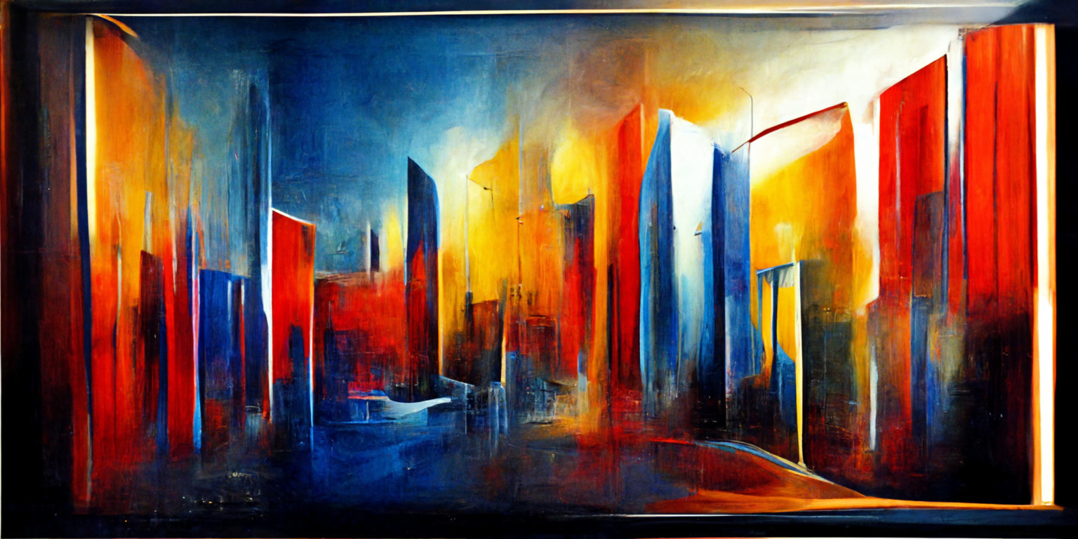 an abstract acrylic cityscape as imagined by Midjourney