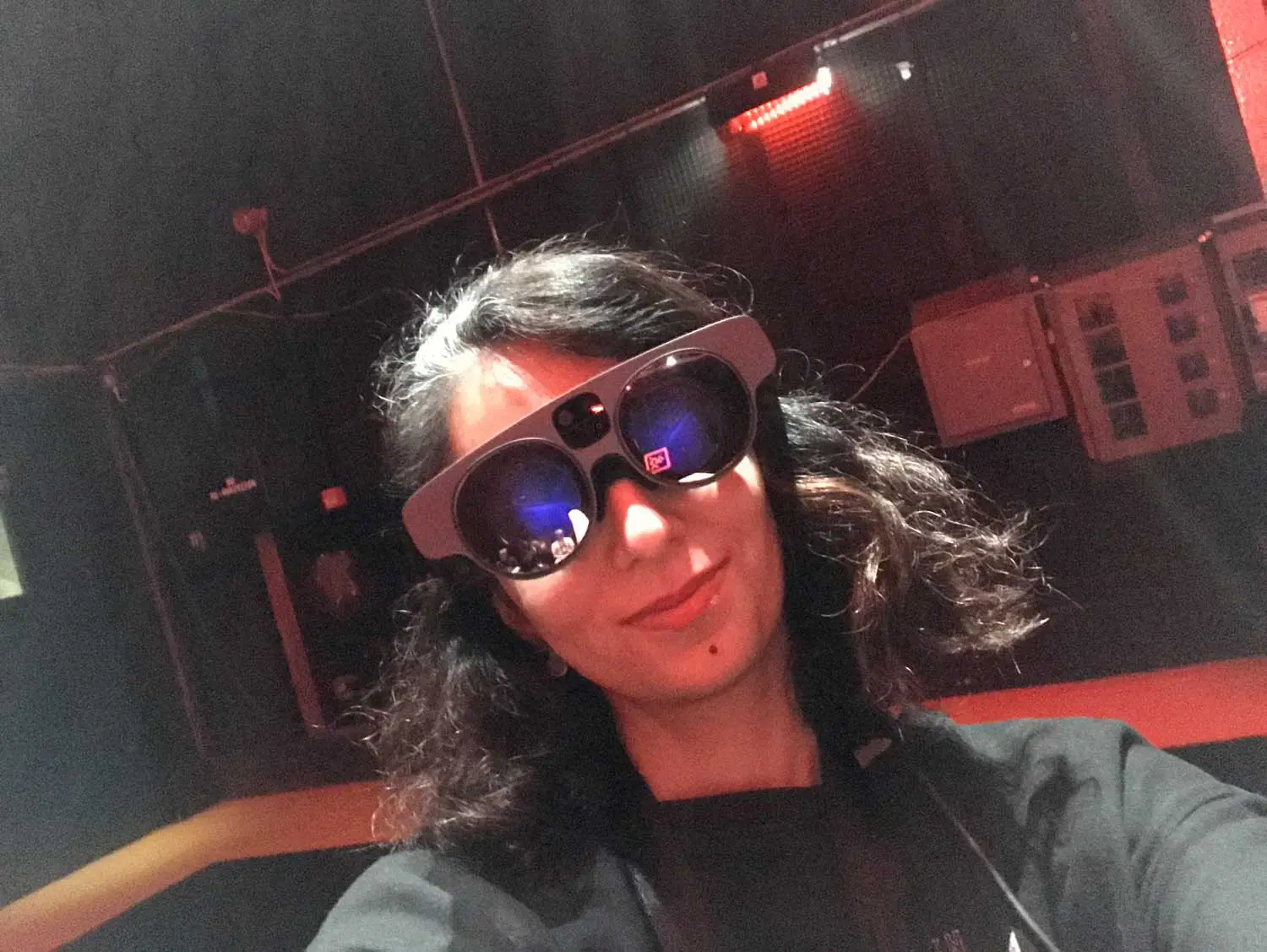 Nazma with her headset on
