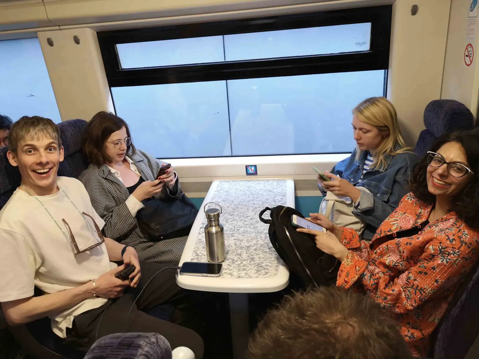 On the train, heading for Leicester Square.
