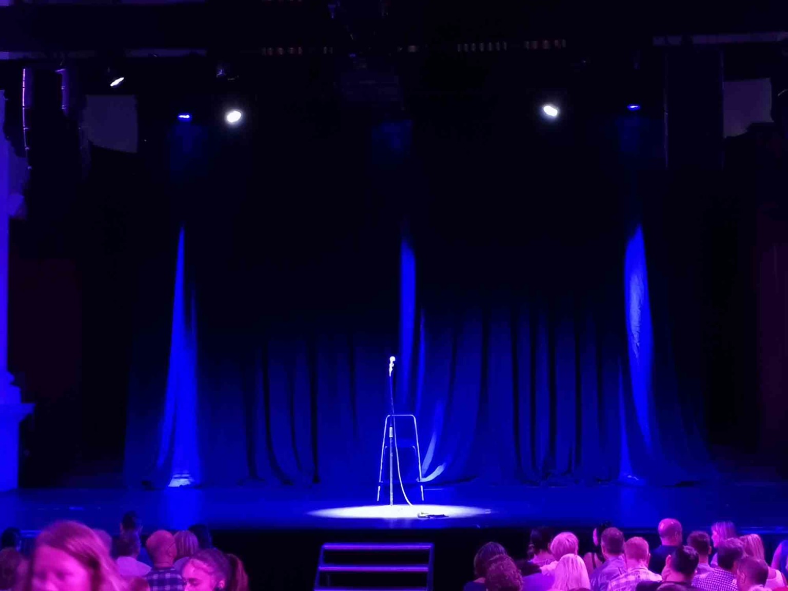 The spotlight and stool, waiting for Stewart Lee's Basic Lee