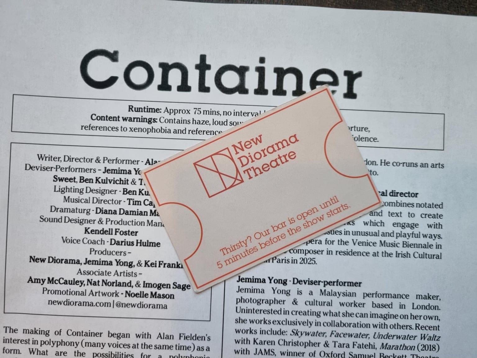 Reusable tickets at New Diorama Theatre