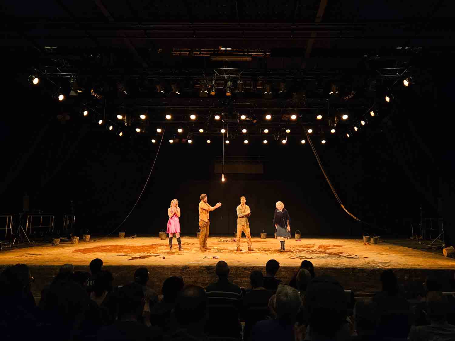 The cast of Tom at the Farm on their huge stage