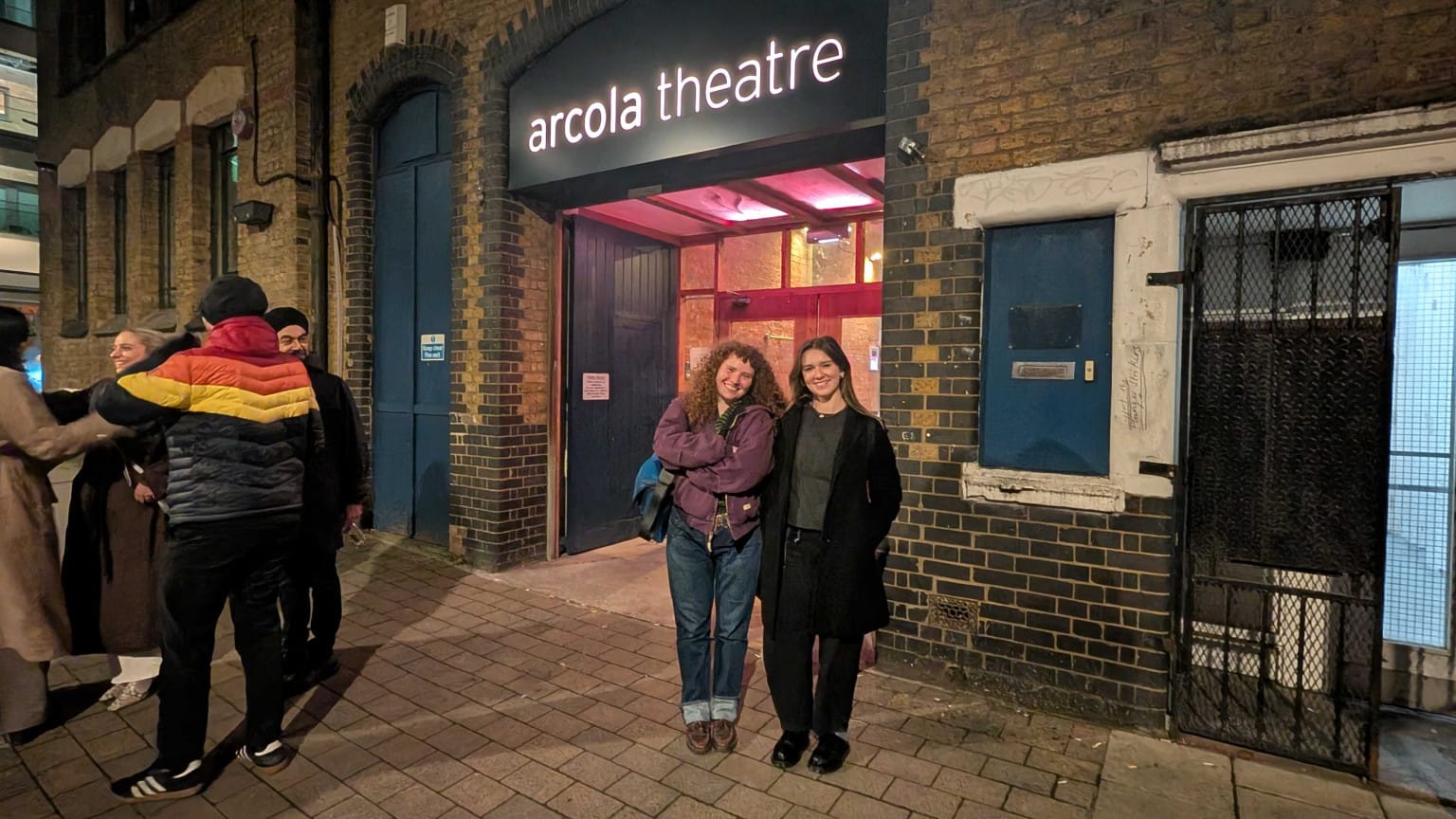 Aoife and Izzy outside the theatre.